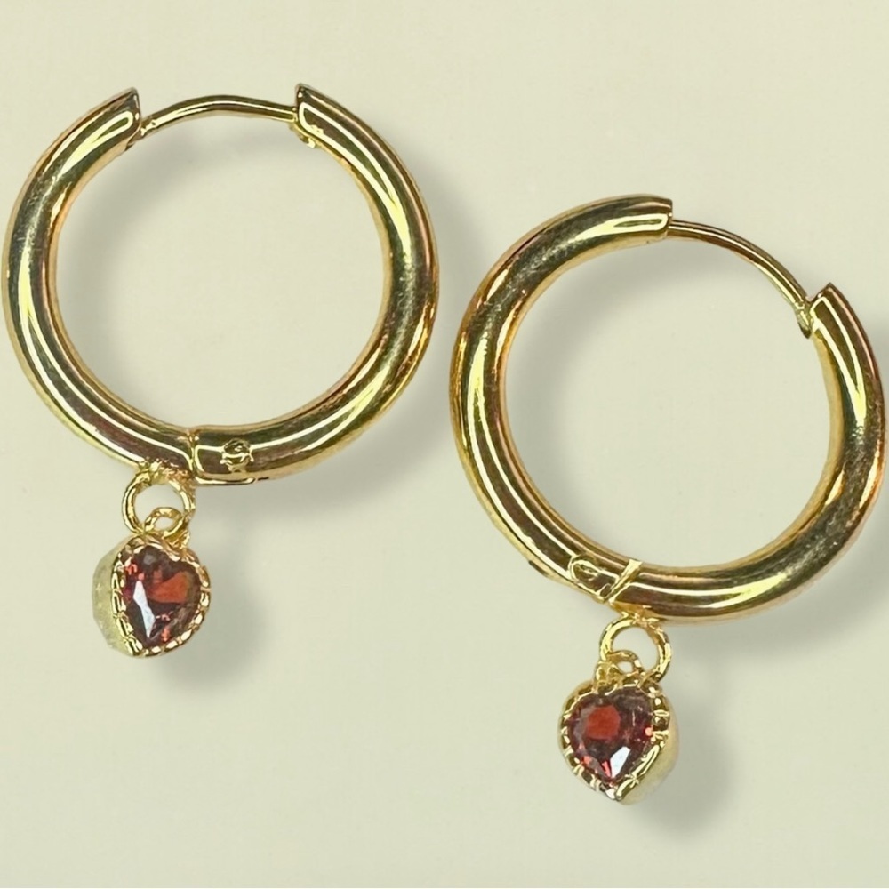 Ruby Simulant CZ Crystal Goldtone Huggie Hoop Earrings Inspired by Meghan Markle - Picture 6 of 13